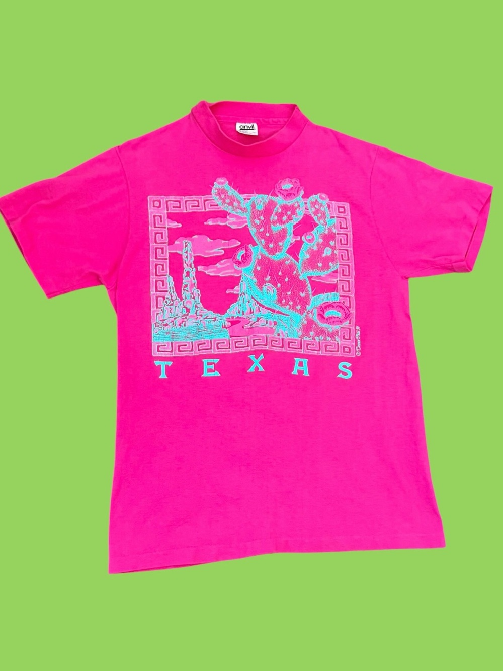 Vintage Single Stitch Hot Pink Texas Shirt 90s Cactus Cute Small
